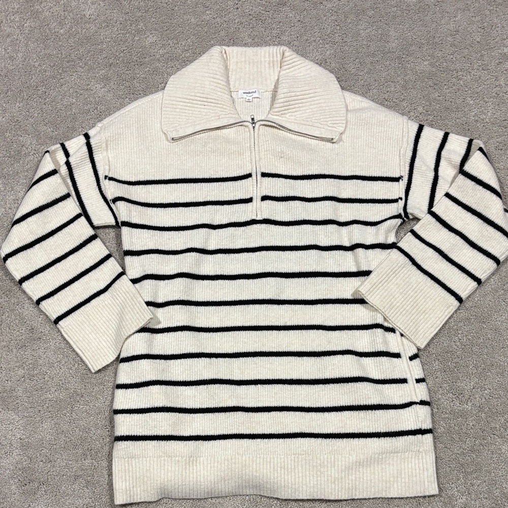 Charter Club Cream and Black Striped Cowl Neck Sweater